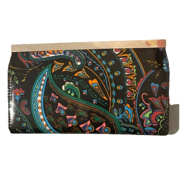 Braciano Clutch Wallet Multicolored Paisley Design Vinyl Clasp Closure. - Picture 2 of 4